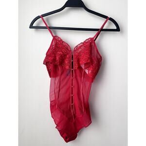 $446 La Perla Red Lace Bodysuit One Piece Womens Size Small Lingerie New